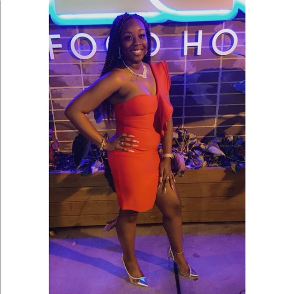 SHEIN One Shoulder Exaggerated Ruffle Trim Split Hem Dress ❤️ - Picture 2 of 8